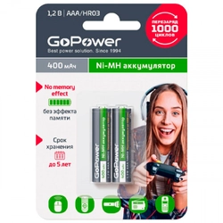 Батарейка GoPower HR03 AAA BL2 NI-MH 400mAh 00-00018319