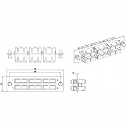 Оптический кросс Hyperline Панель для FO-19BX с 6 SC (duplex) адаптерами 12 волокон многомод OM2 120x32 мм FO-FPM-W120H32-6DSC-BG