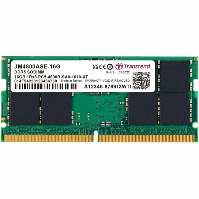 ОЗУ Transcend 16 ГБ JM4800ASE-16G (SO-DIMM, DDR5, 16 Гб, 4800 МГц)
