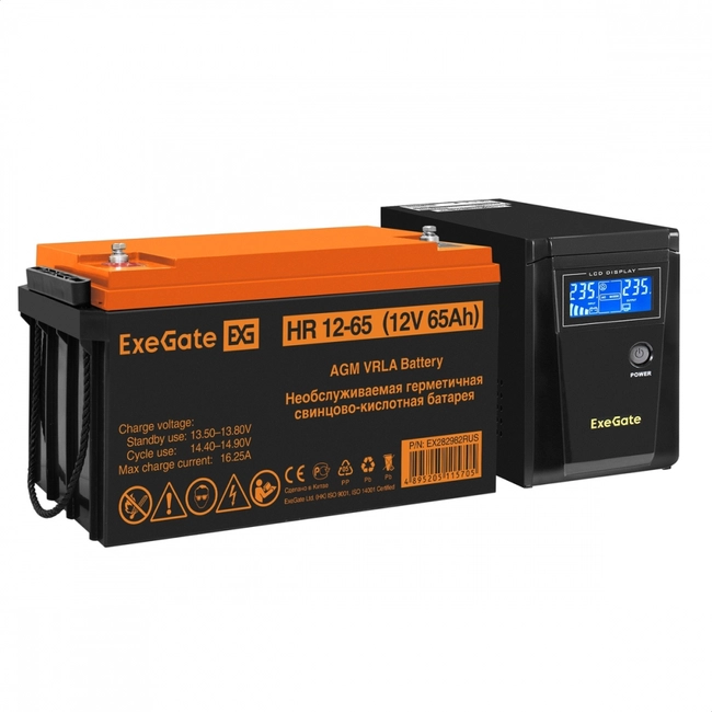 Источник бесперебойного питания ExeGate EX295986RUS + батарея 65Aч EX282982RUS 1шт EX296776RUS (600 ВА, 360)